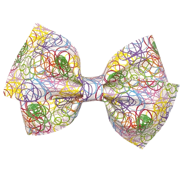 Colorful Scribble Vegan Leather Bow