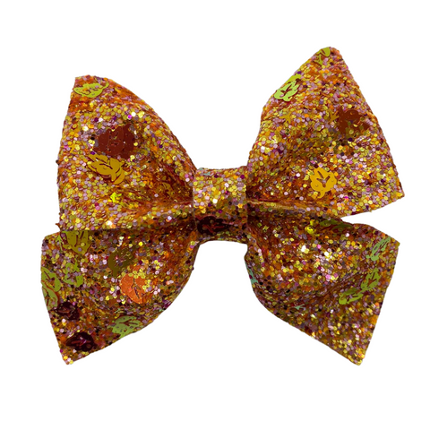 Glitter Fall Leaves Vegan Leather Bow