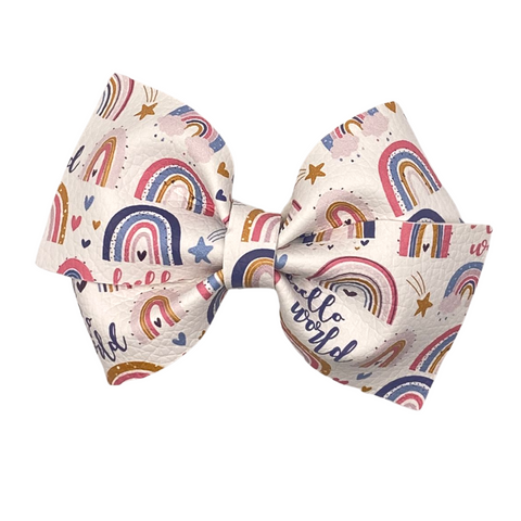 Hello World Rainbows Vegan Leather Bow