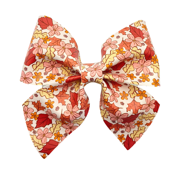 Fall Leaves Orange Vegan Leather Bow