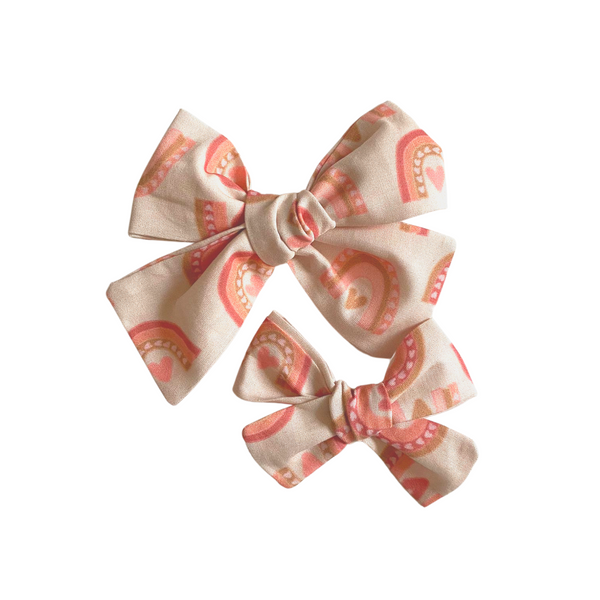 Hearts Rainbow Fabric Bow