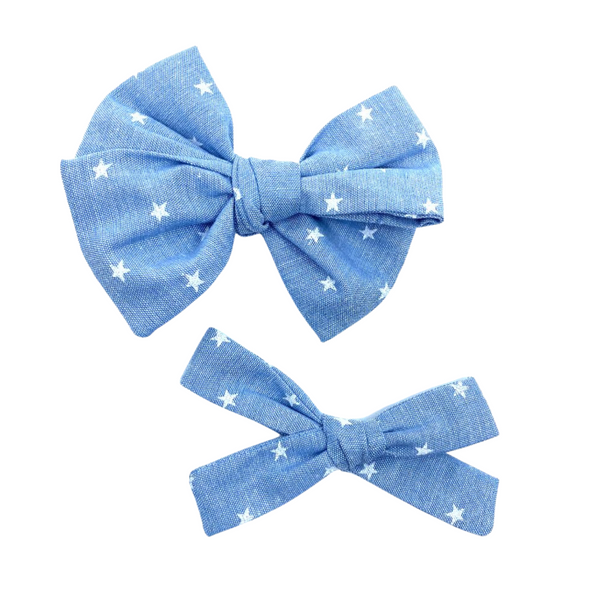 Star Blue Jean Fabric Bow