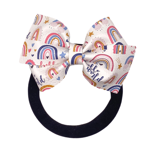 Hello World Rainbows Vegan Leather Bow