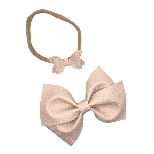 Textured Cream Vegan Leather Bow