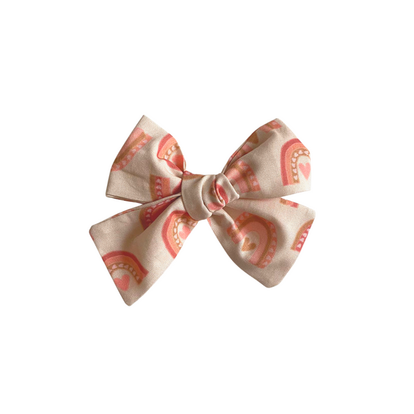 Hearts Rainbow Fabric Bow