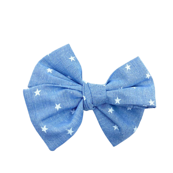 Star Blue Jean Fabric Bow