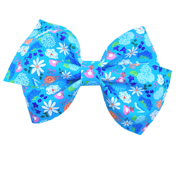 Blue Flower Princess Vegan Leather Bow