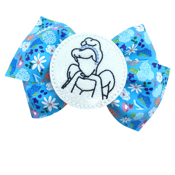 Blue Flower Princess Vegan Leather Bow