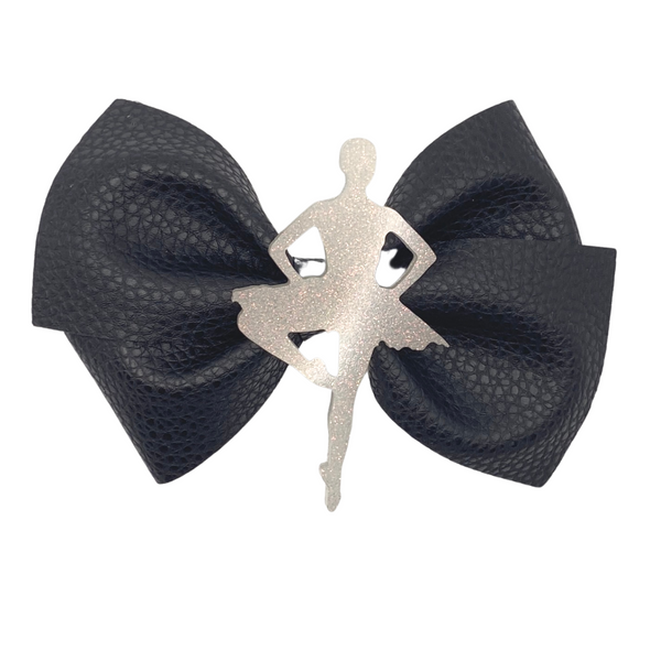 Textured Black Vegan Leather Bow