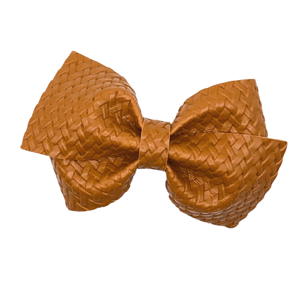 Camel Woven Vegan Leather Bow