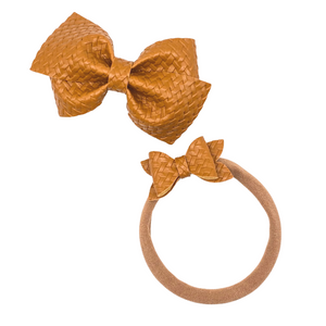 Camel Woven Vegan Leather Bow