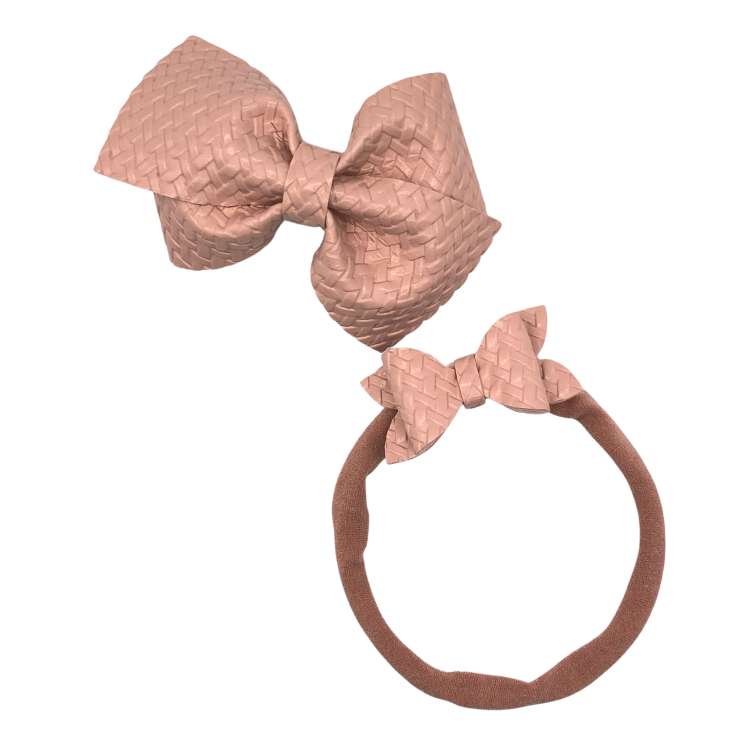 Soft Pink Woven Vegan Leather Bow