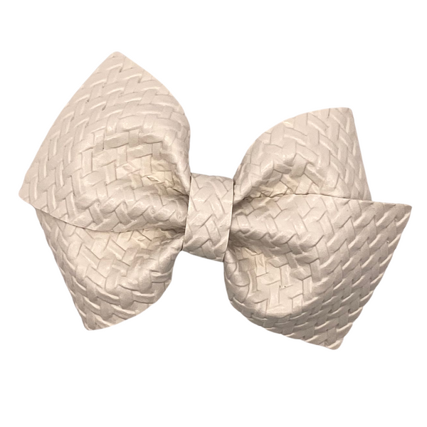 Soft White Woven Vegan Leather Bow