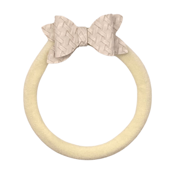 Soft White Woven Vegan Leather Bow