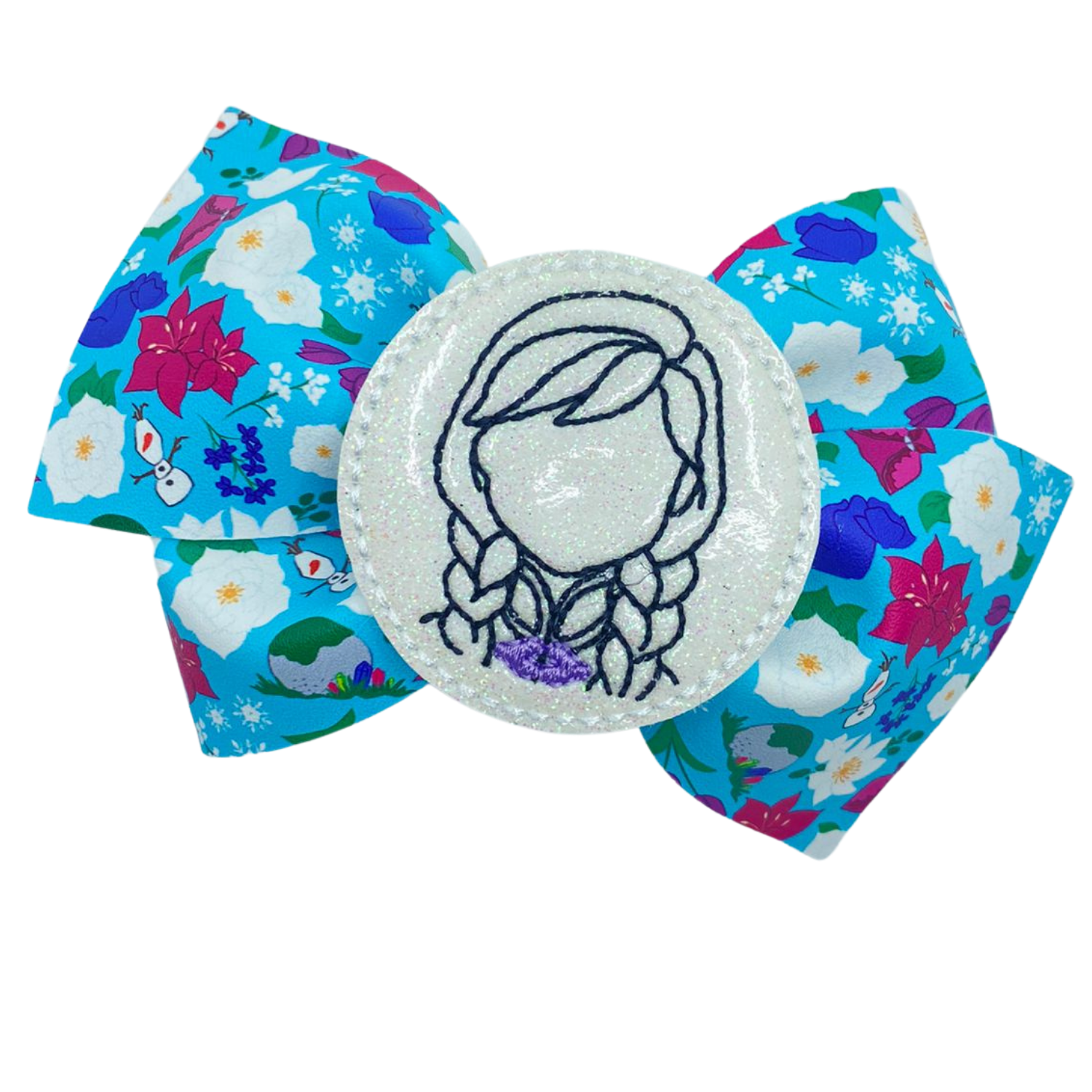 Purple Winter Flowers Vegan Leather Bow