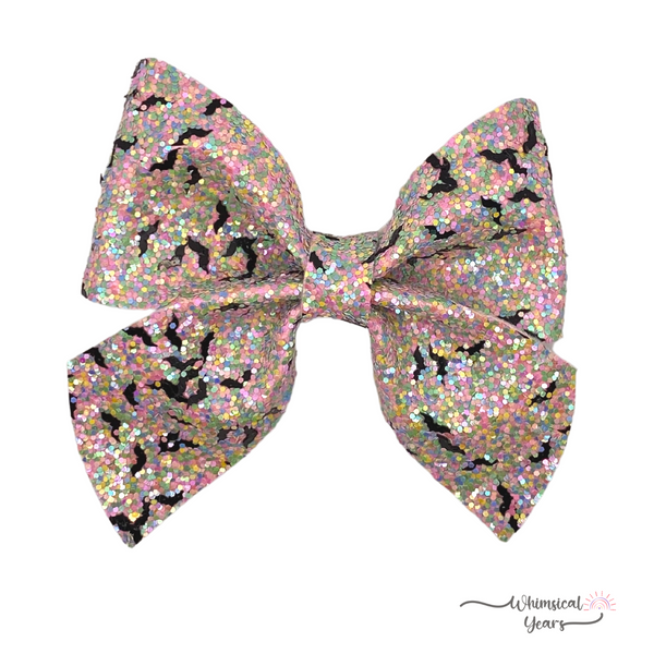 Multi Color Bats Glitter Bow