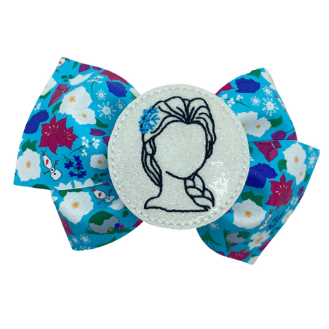 Blue Winter Flowers Vegan Leather Bow