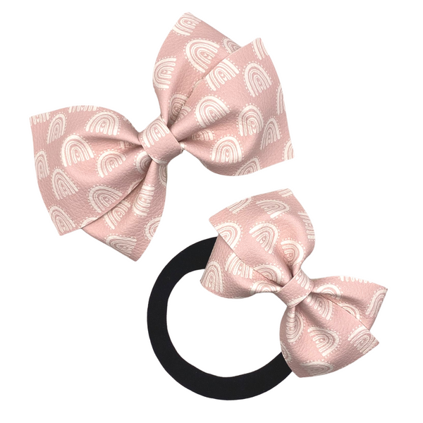 Soft Pink Rainbows Vegan Leather Bow