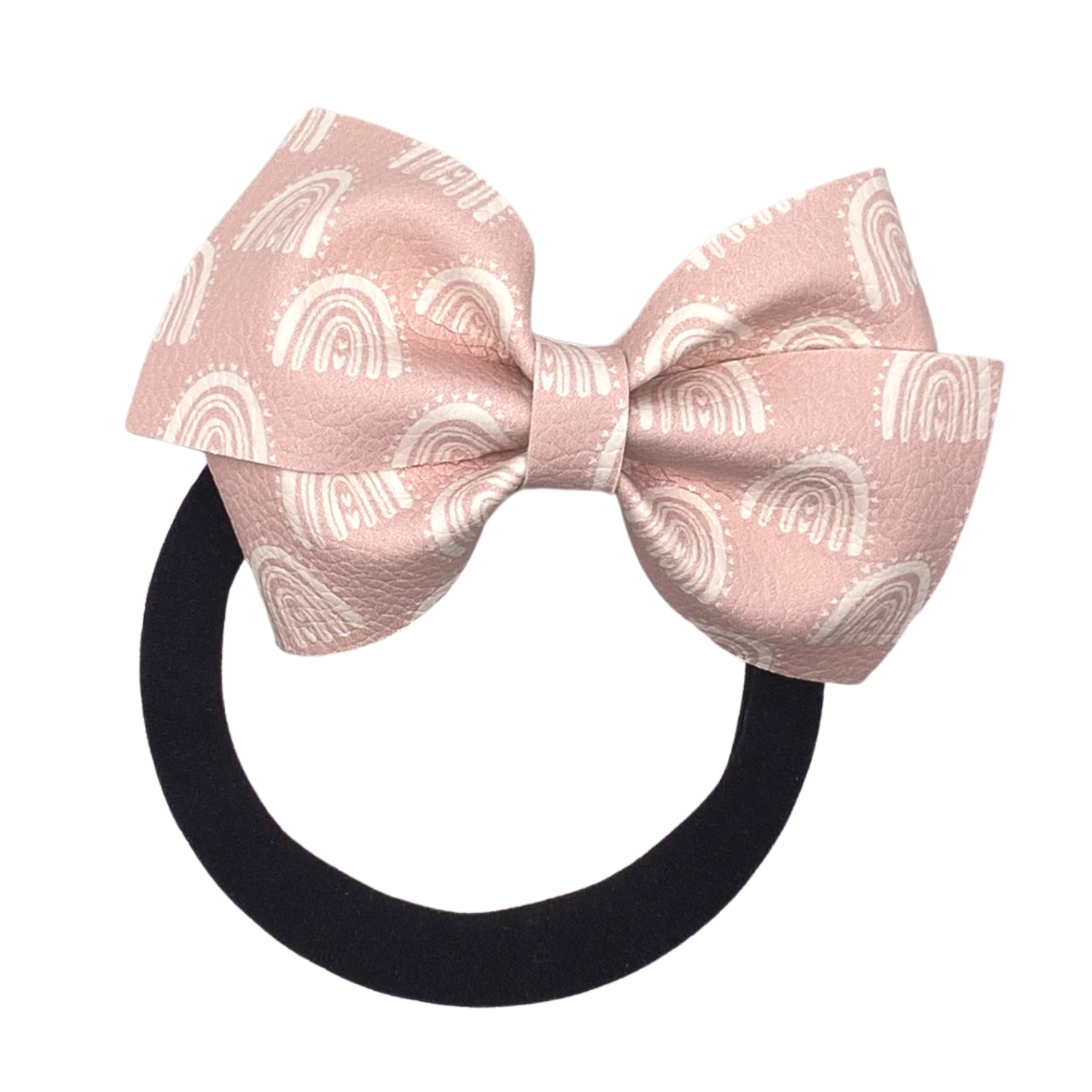 Soft Pink Rainbows Vegan Leather Bow