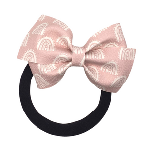 Soft Pink Rainbows Vegan Leather Bow