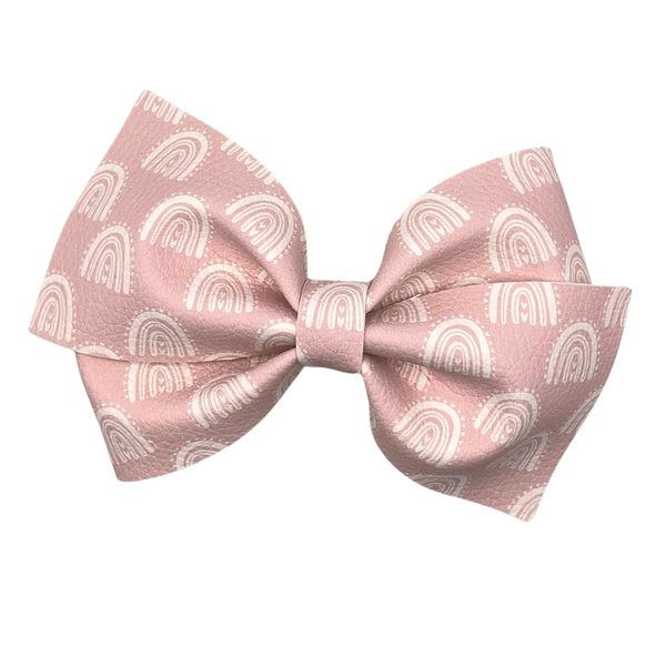 Soft Pink Rainbows Vegan Leather Bow