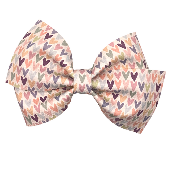 Neutral Hearts Rainbow Vegan Leather Bow