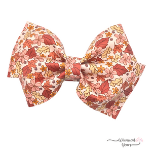 Fall Leaves Orange Vegan Leather Bow