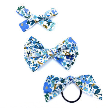 Blue Flower Fabric Bow