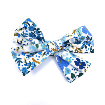 Blue Flower Fabric Bow