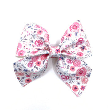 Pink Flowers Vegan Leather Bow