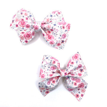 Pink Flowers Vegan Leather Bow