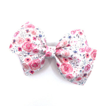 Pink Flowers Vegan Leather Bow