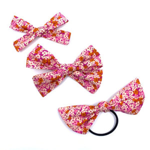 Pink Flower Fabric Bow