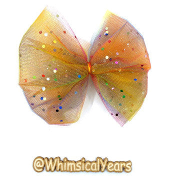 Tan Multicolor Tulle Bow