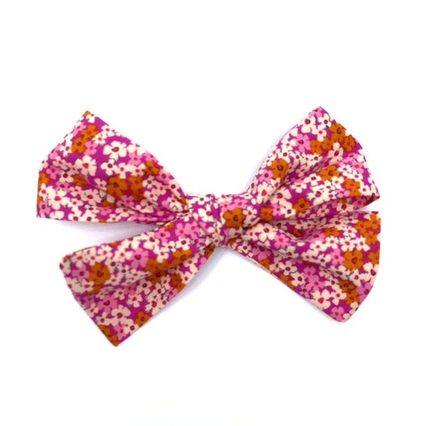 Pink Flower Fabric Bow