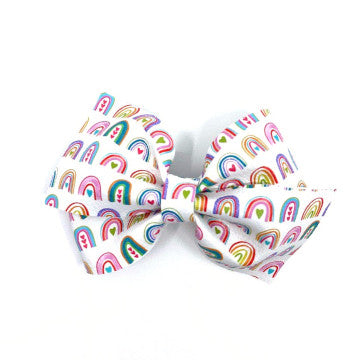 Rainbow Hearts Vegan Leather Bow