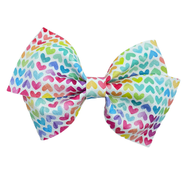 Rainbow Hearts Vegan Leather Bow