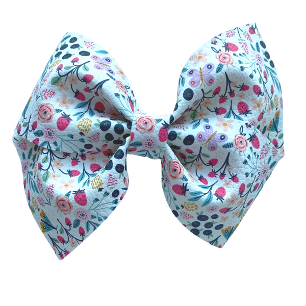 Butterfly Flowers Vegan Leather Bow